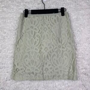 LOFT Women's Size 0 Lace‎ Skirt Light Green Knee Length Floral Lined Boho Fairy